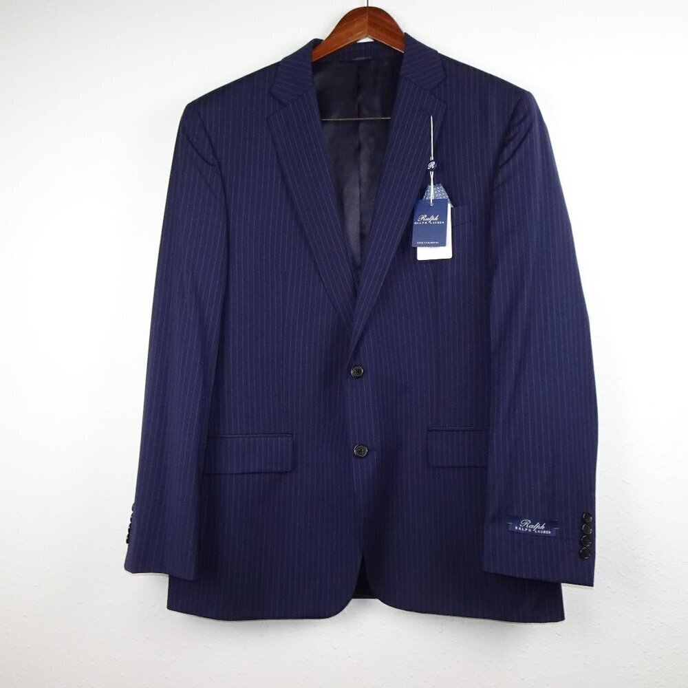 Ralph Lauren Blazer Men's 44L Long Wool Classic-Fit Suit Jacket Blue Pinstripe